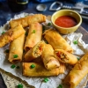 Spring rolls with salmon and sweet and sour sauce 4 pcs 